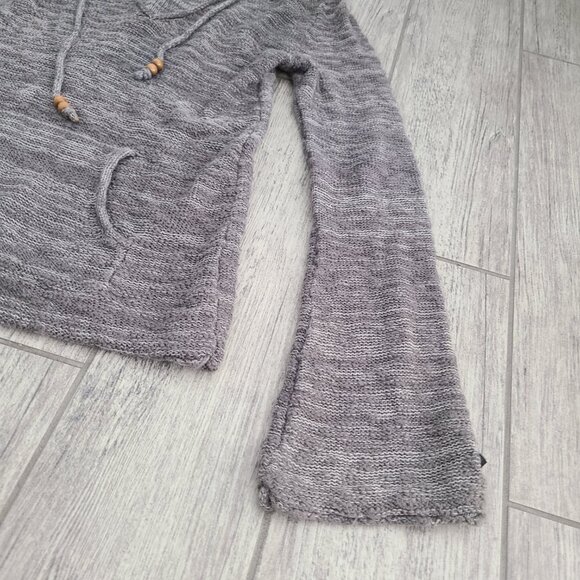 Roxy Gray Knit Hoodie with Wooden Bead Drawstrings Size Women’s Small - Picture 7 of 13